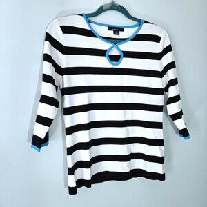 CDP & Co. Striped Black & White Sweater with Turquoise Accents Size S